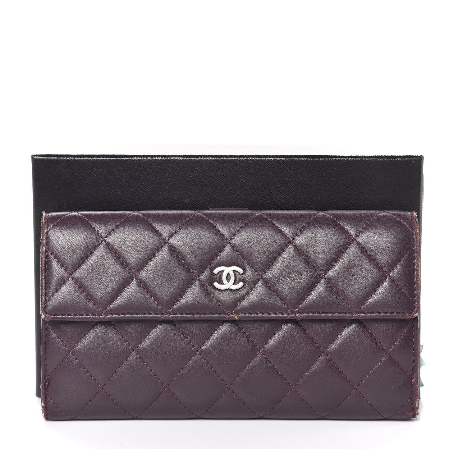 Lambskin Quilted Long Flap Wallet Prune