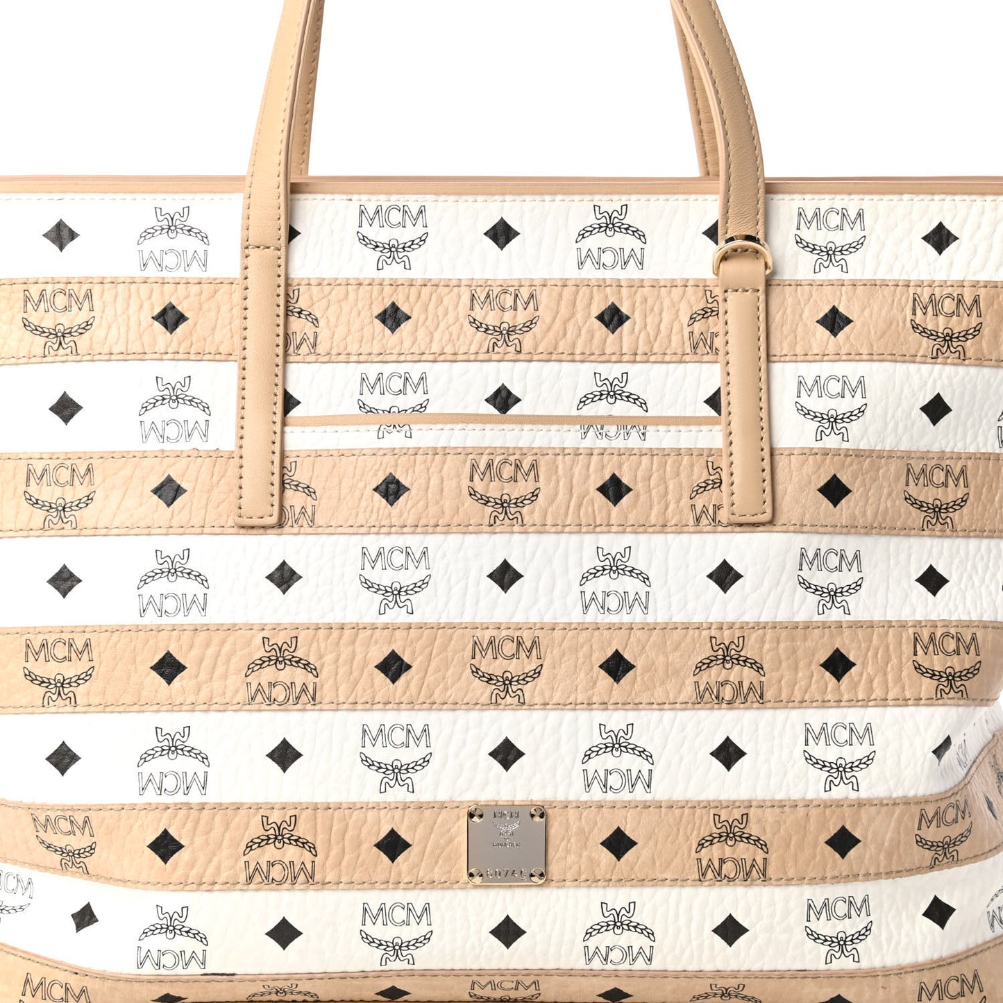 Visetos Striped Medium Anya Shopper Tote White Beige