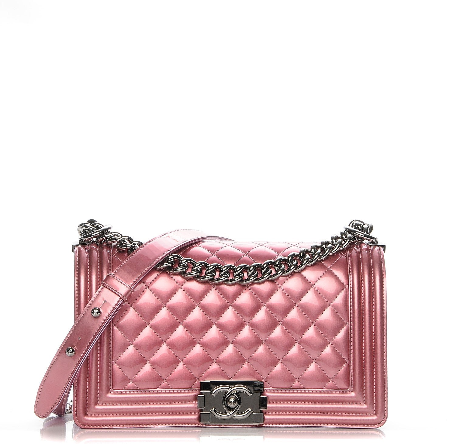 Chanel Metallic Patent Calfskin Quilted Medium Boy Flap Light Pink 1 of 7