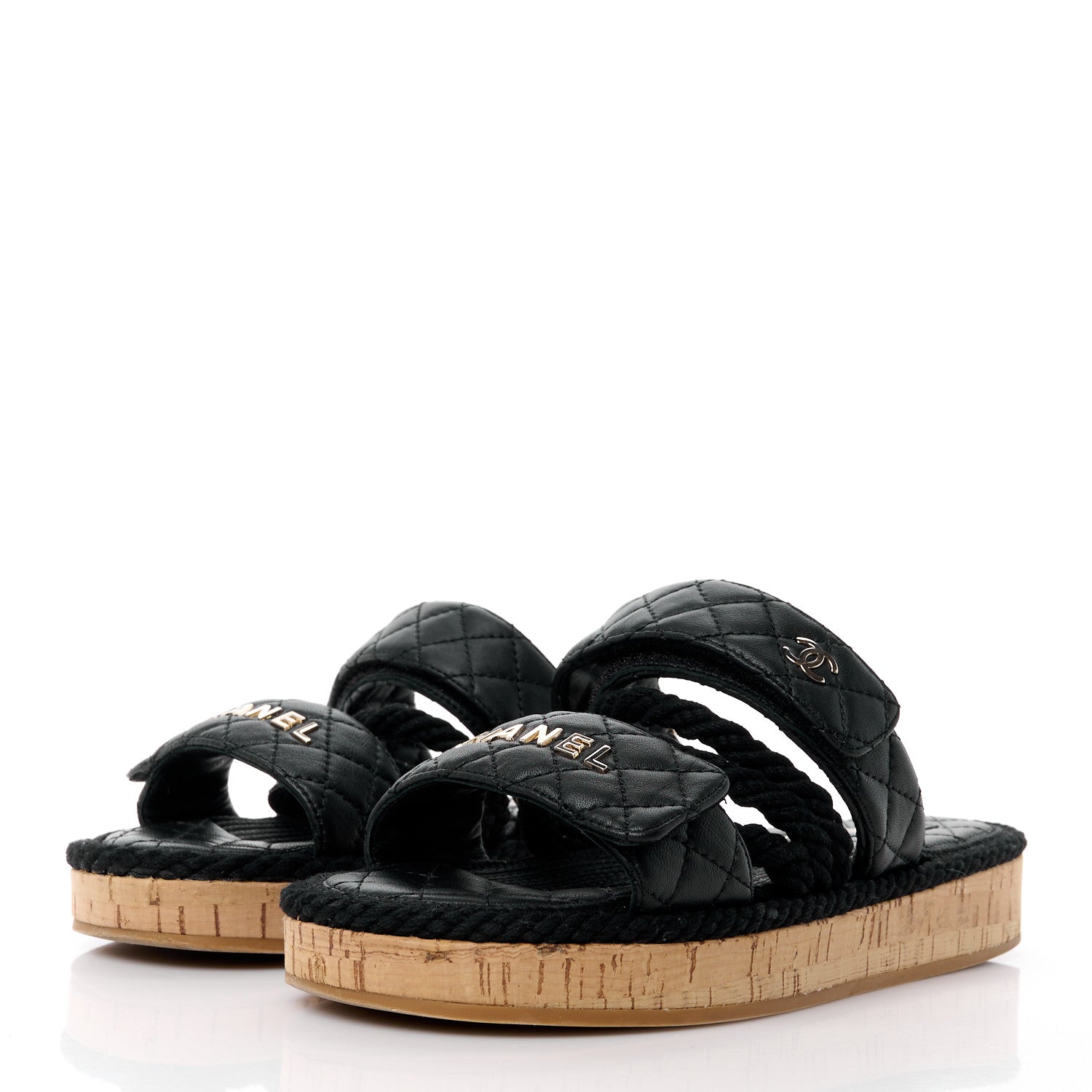 Chanel Cord Lambskin Quilted Logo Mules 37 Black 3 of 11