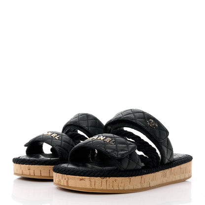 Chanel Cord Lambskin Quilted Logo Mules 37 Black 3 of 11