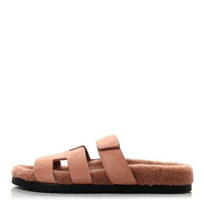 Hermes Suede Goatskin Woolskin Womens Chypre Sandals 39 Rose Aube 1 of 8