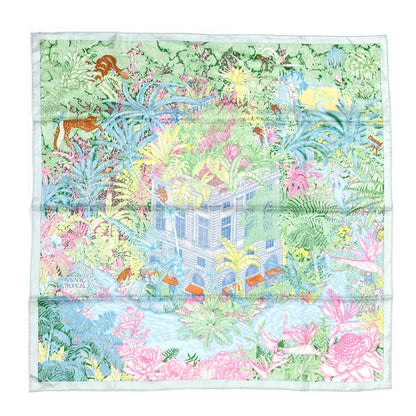Hermes Silk Twill Faubourg Tropical Scarf 90 Bleu Vert Jaune 1 of 6