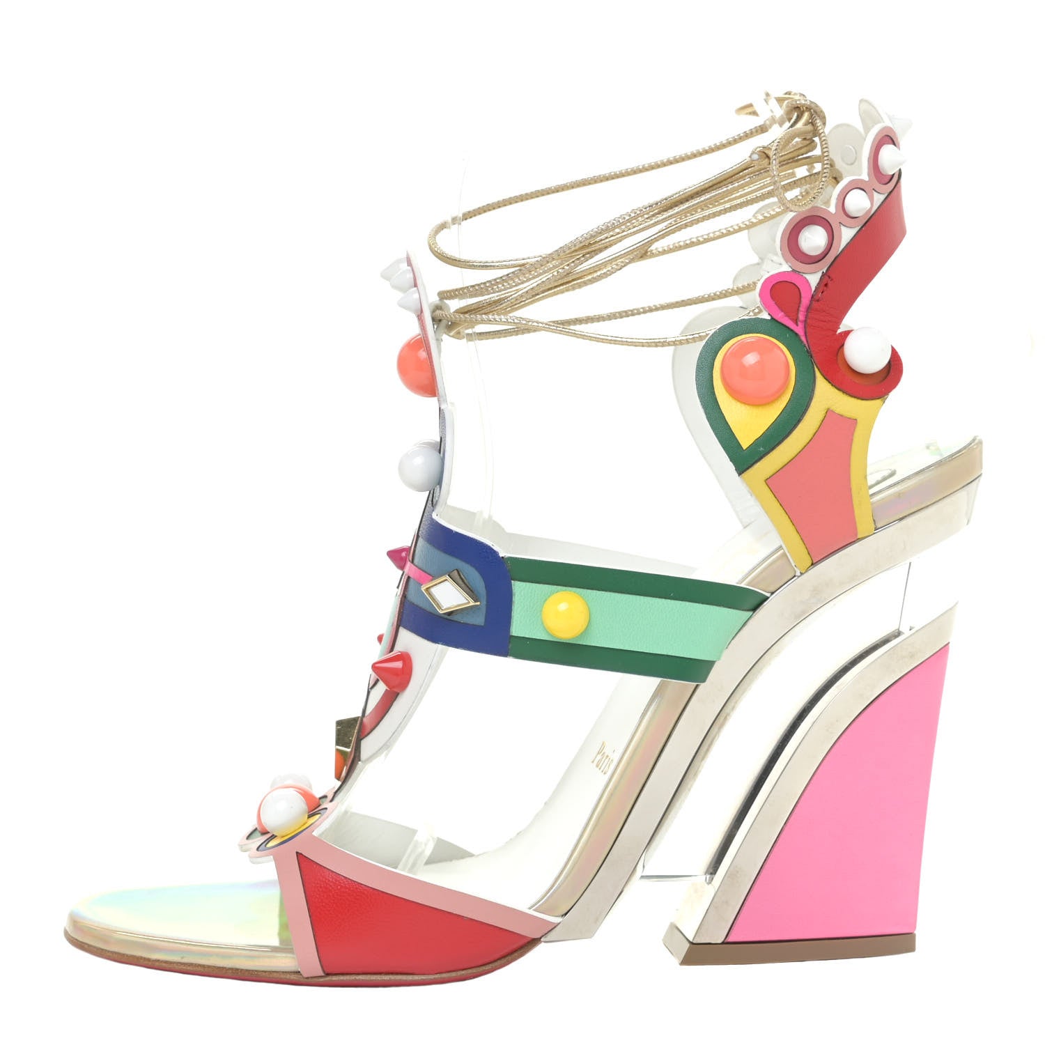 Christian Louboutin Calfskin Papagaya Levita Sandals 38 Multicolor 1 of 15