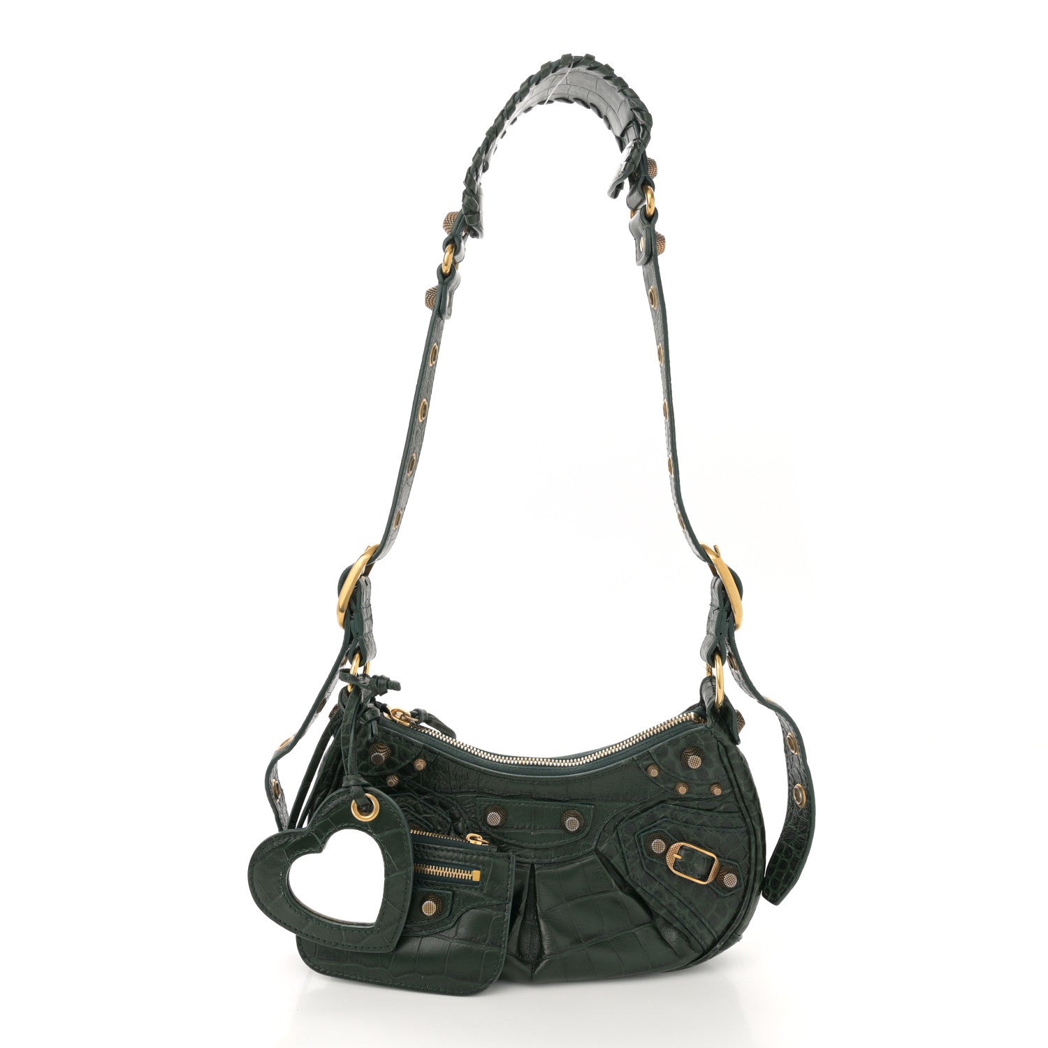Balenciaga Extra Supple Calfskin Crocodile Embossed Le Cagole Shoulder Bag XS Forest Green 3 of 16
