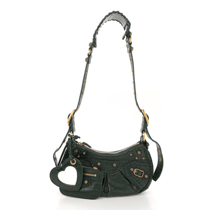Balenciaga Extra Supple Calfskin Crocodile Embossed Le Cagole Shoulder Bag XS Forest Green 3 of 16