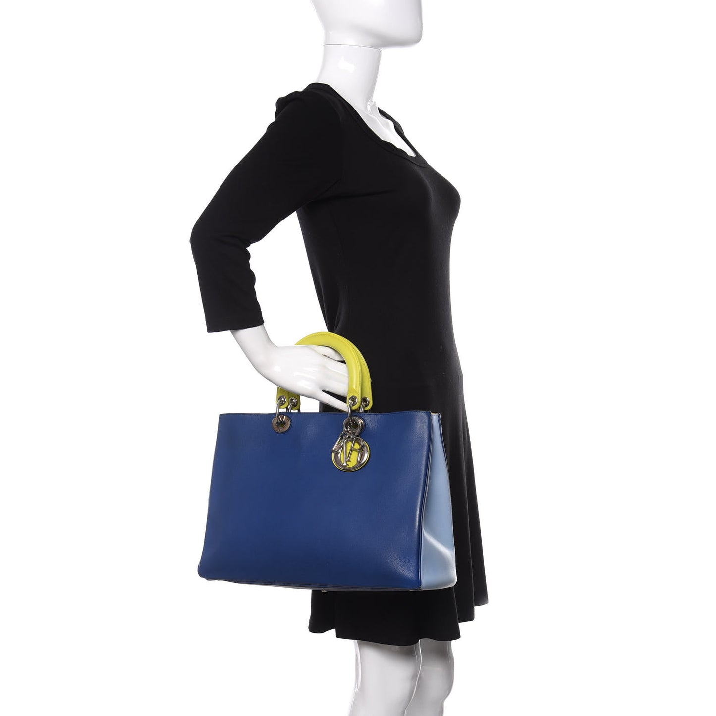 Smooth Calfskin Tri-Color Large Diorissimo Tote Blue Multicolor