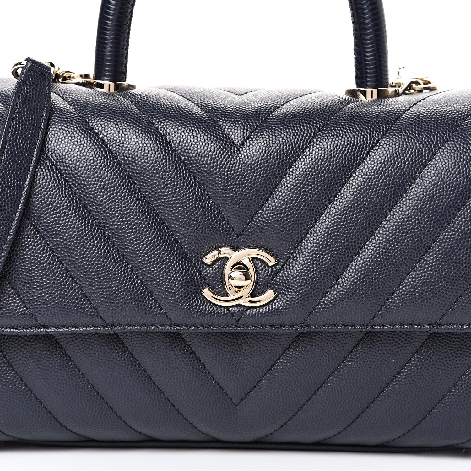 Chanel Caviar Chevron Quilted Mini Coco Handle Flap Navy 7 of 10