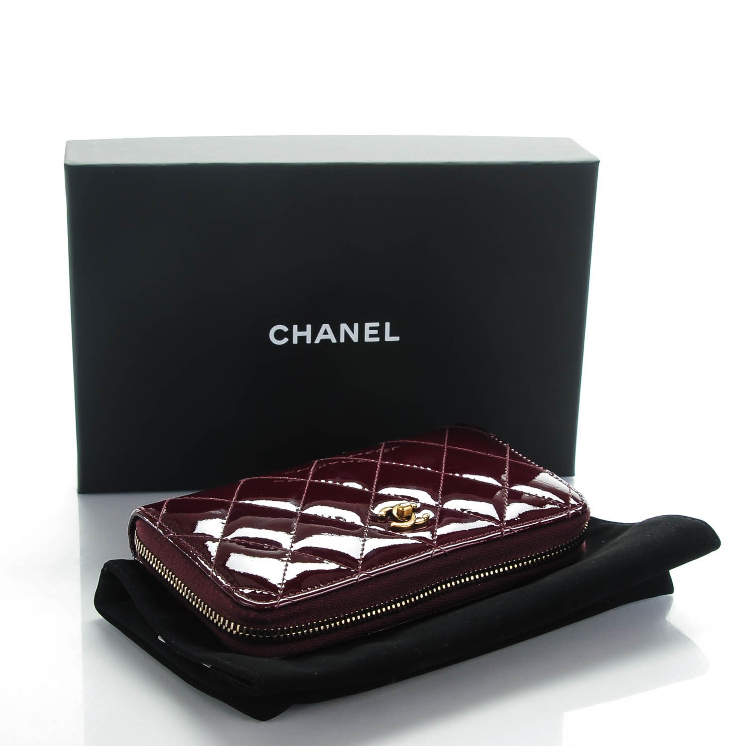 Chanel Patent Quilted Small Zip Around Wallet Burgundy 4 of 7