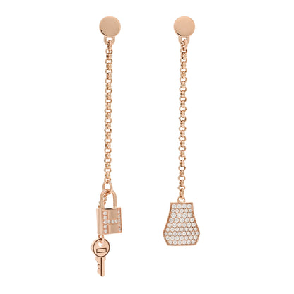 Hermes 18K Rose Gold Diamond Kelly Clochette Drop Earrings 1 of 5