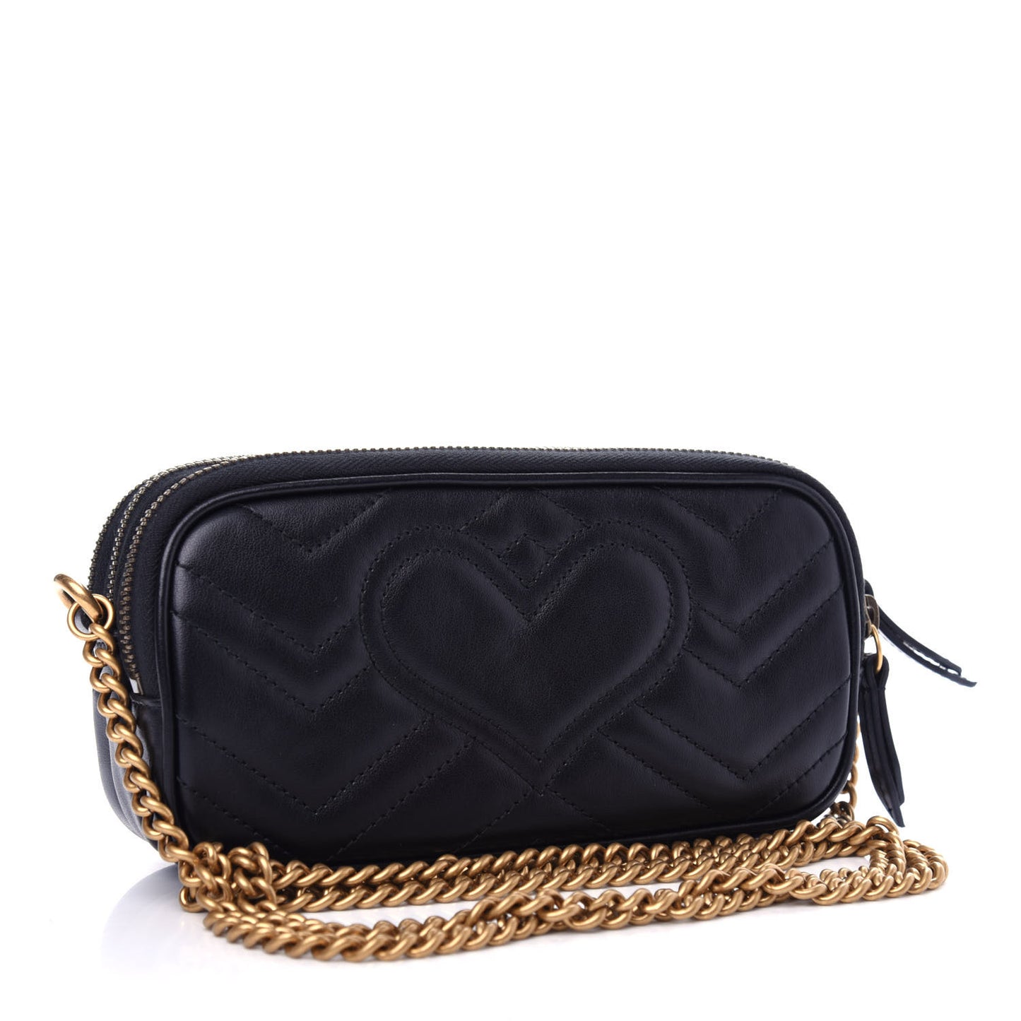 Calfskin Matelasse Mini GG Marmont Chain Crossbody Bag Black