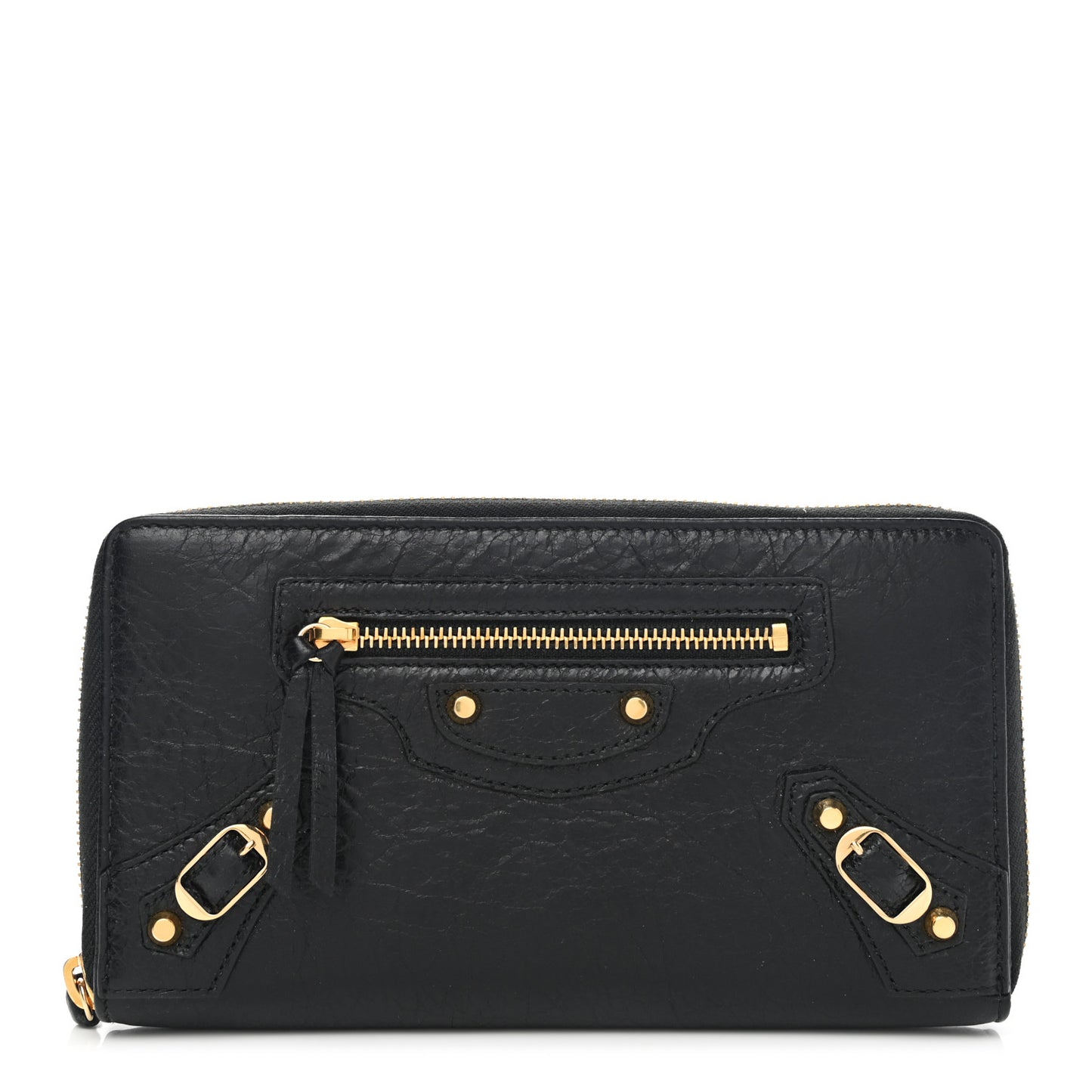 Agneau Classic Gold Hardware Continental Zip Around Wallet Black
