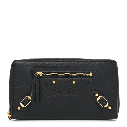 Balenciaga Agneau Classic Gold Hardware Continental Zip Around Wallet Black 1 of 10