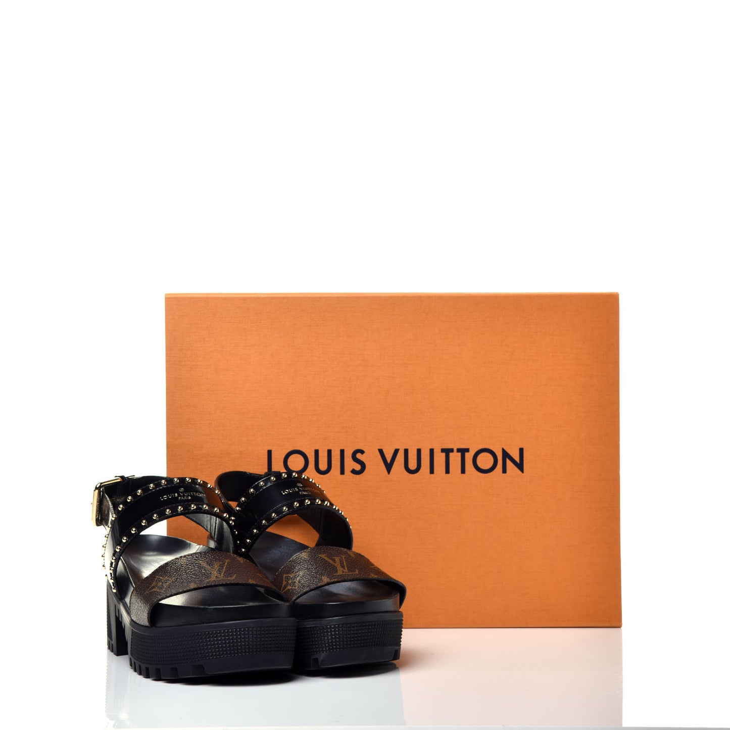 Calfskin Monogram Laureate Platform Sandals 36 Black