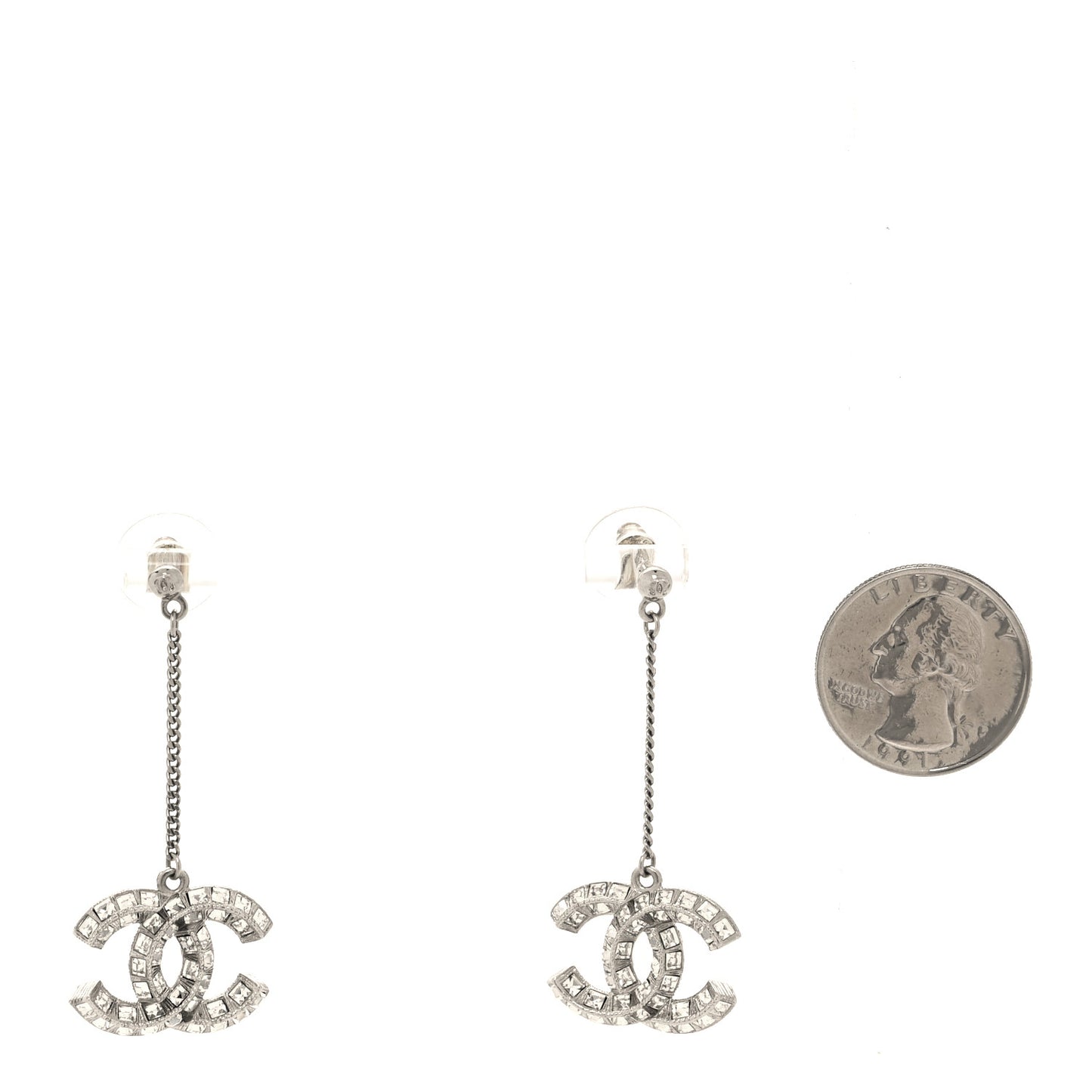 Baguette Crystal CC Drop Earrings Silver