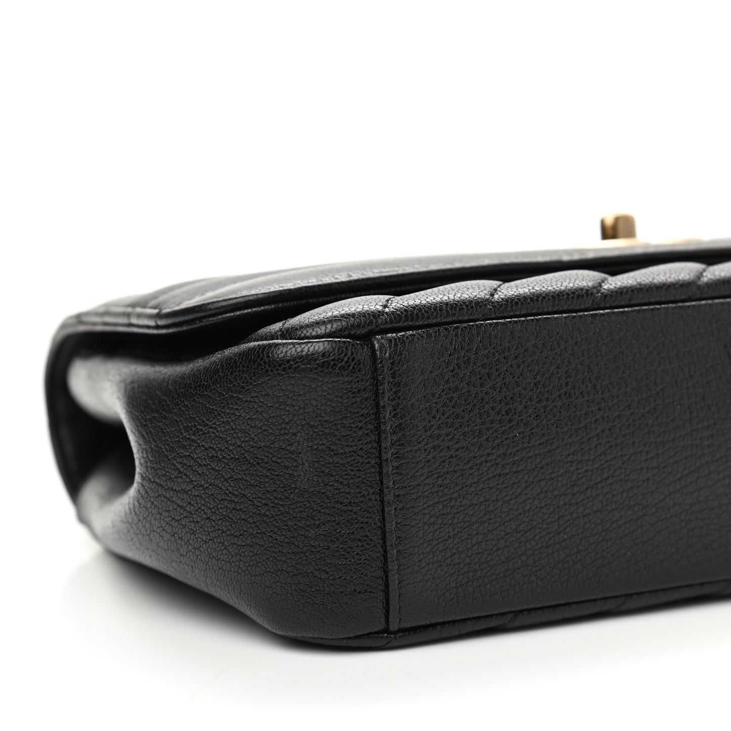 Shiny Goatskin Diagonal Quilted Small Flap Black