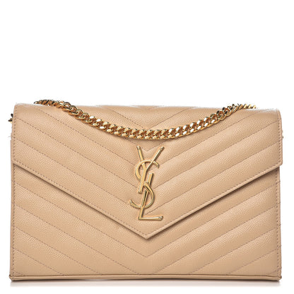 Saint Laurent Grain De Poudre Matelasse Chevron Monogram Chain Wallet Nude Powder 1 of 8