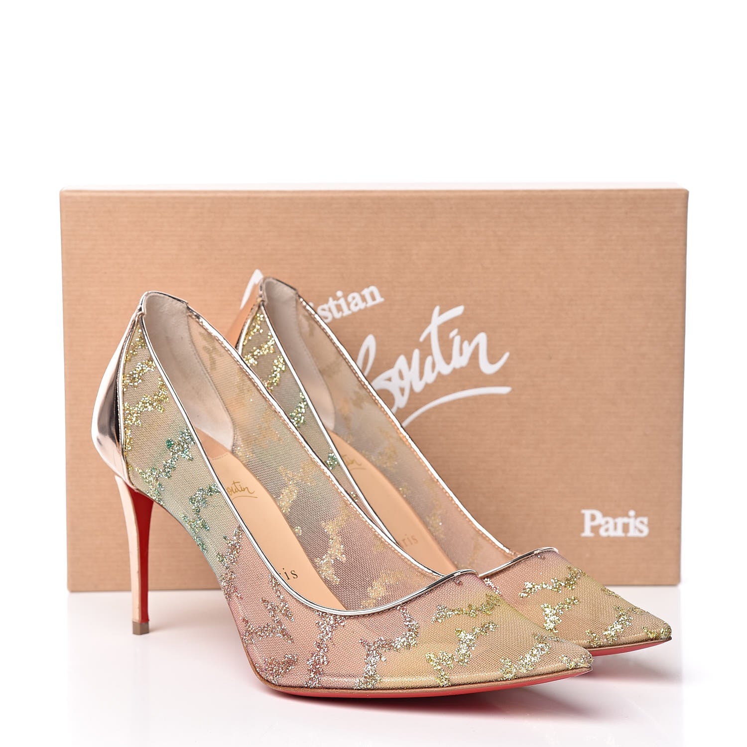 Christian Louboutin Metallic Rete Lace Chantilly 554 85 Pumps 38.5 Blush Multicolor 12 of 12