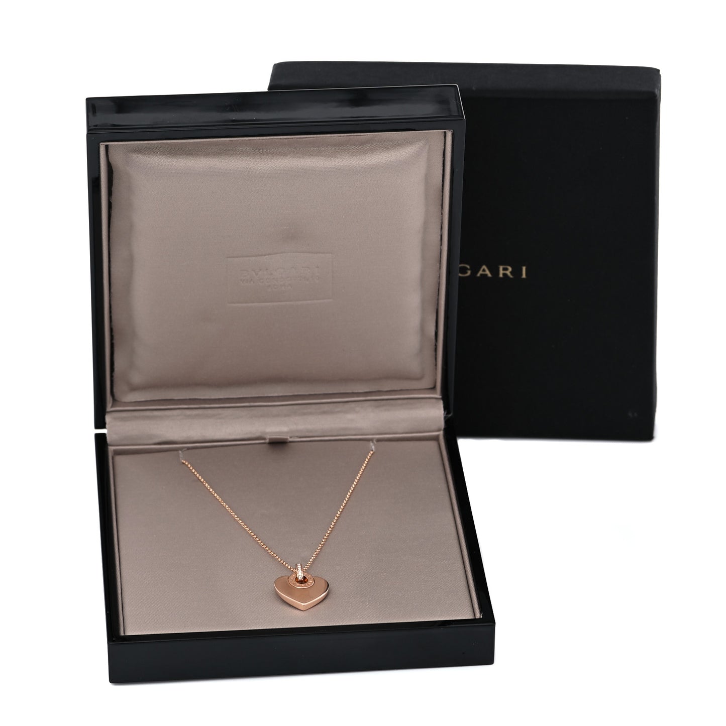 18K Rose Gold Diamond BVLGARI BVLGARI Cuore Pendant Necklace