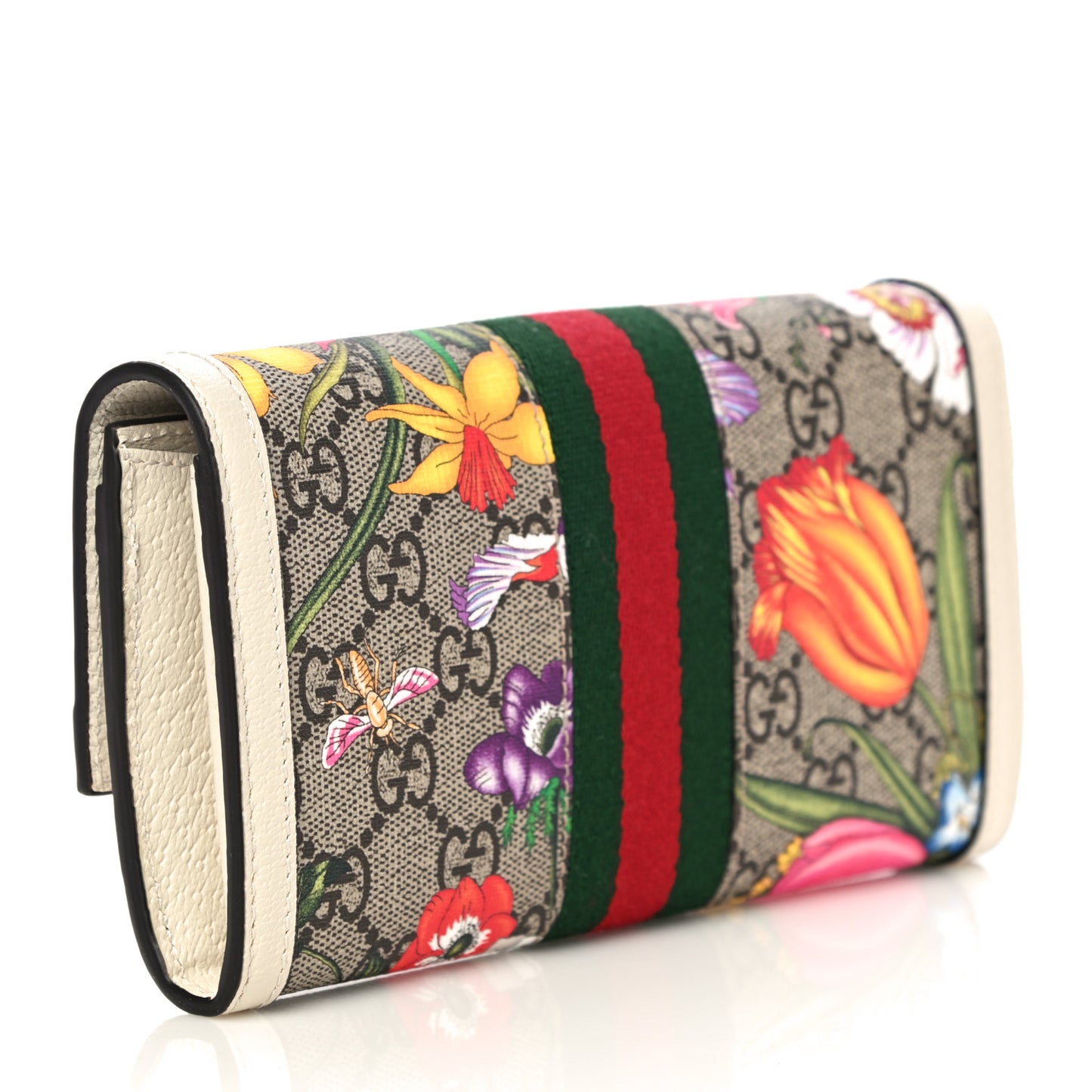GG Supreme Monogram Flora Web Ophidia Continental Wallet White