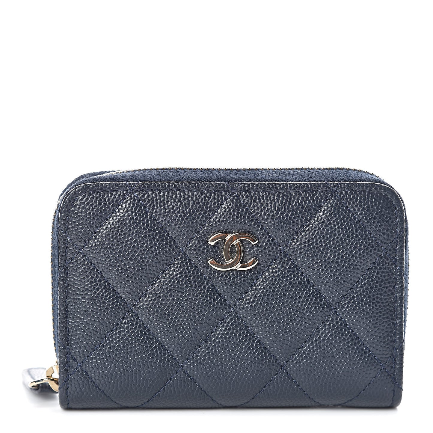 Caviar Quilted Zip Coin Purse Navy