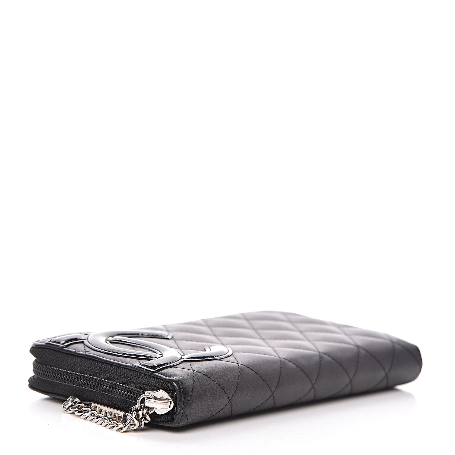 Chanel Calfskin Quilted Cambon Large Gusset Zip Around Wallet Black Silver 4 of 8