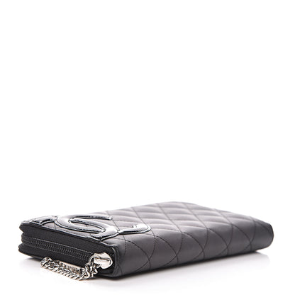 Chanel Calfskin Quilted Cambon Large Gusset Zip Around Wallet Black Silver 4 of 8