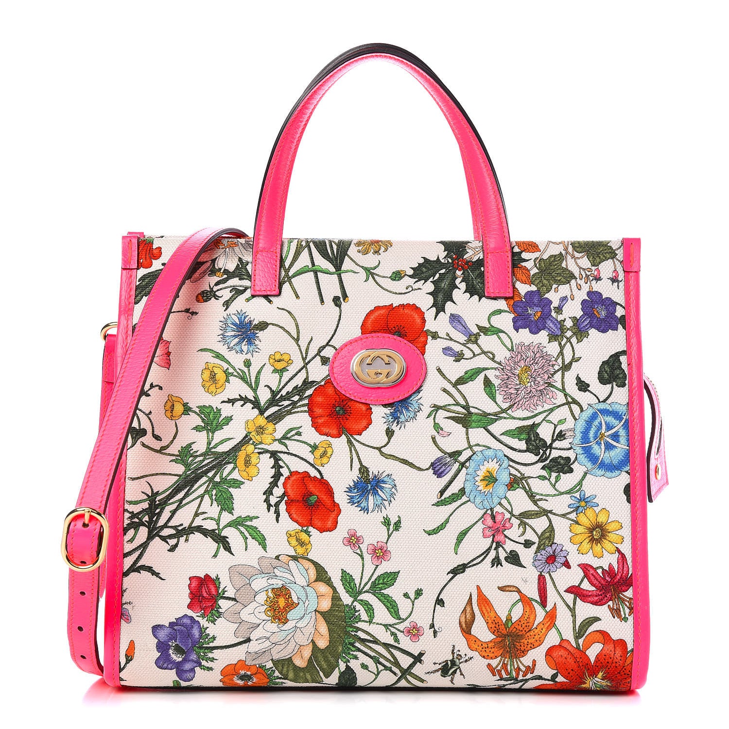 Gucci Canvas Medium Flora Tote Fuchsia 1 of 14