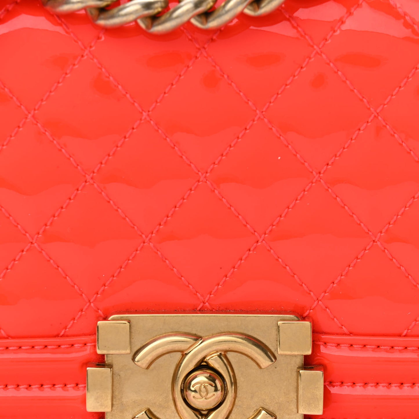 Patent Calfskin Quilted Small Boy Flap Orange