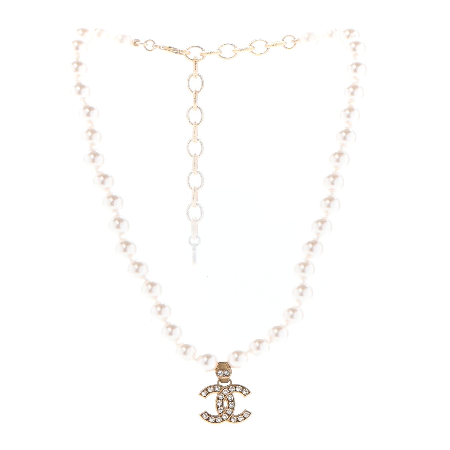 Chanel Pearl Crystal CC Short Necklace Gold 3 of 6