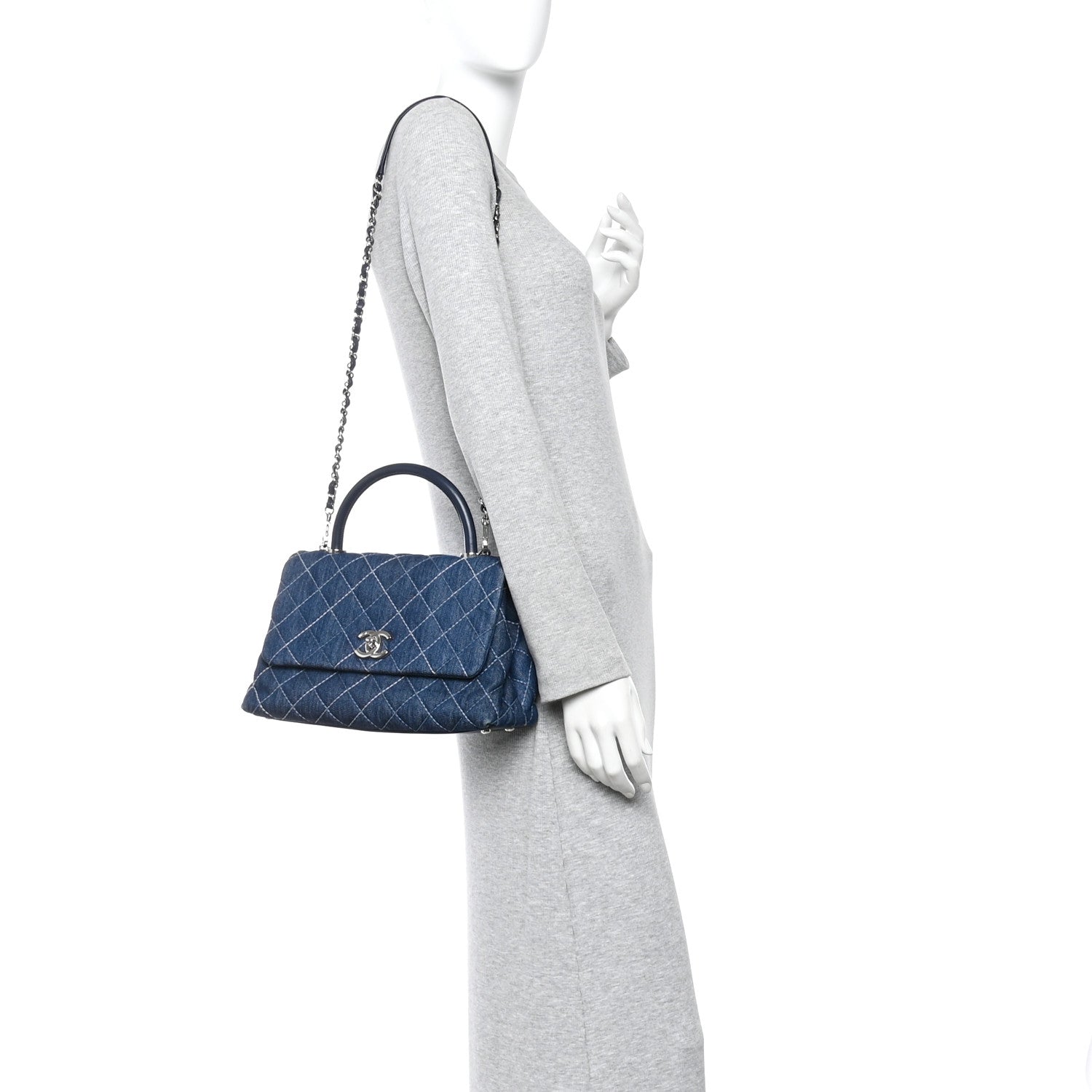 Chanel Denim Quilted Small Coco Handle Flap Blue 2 of 10