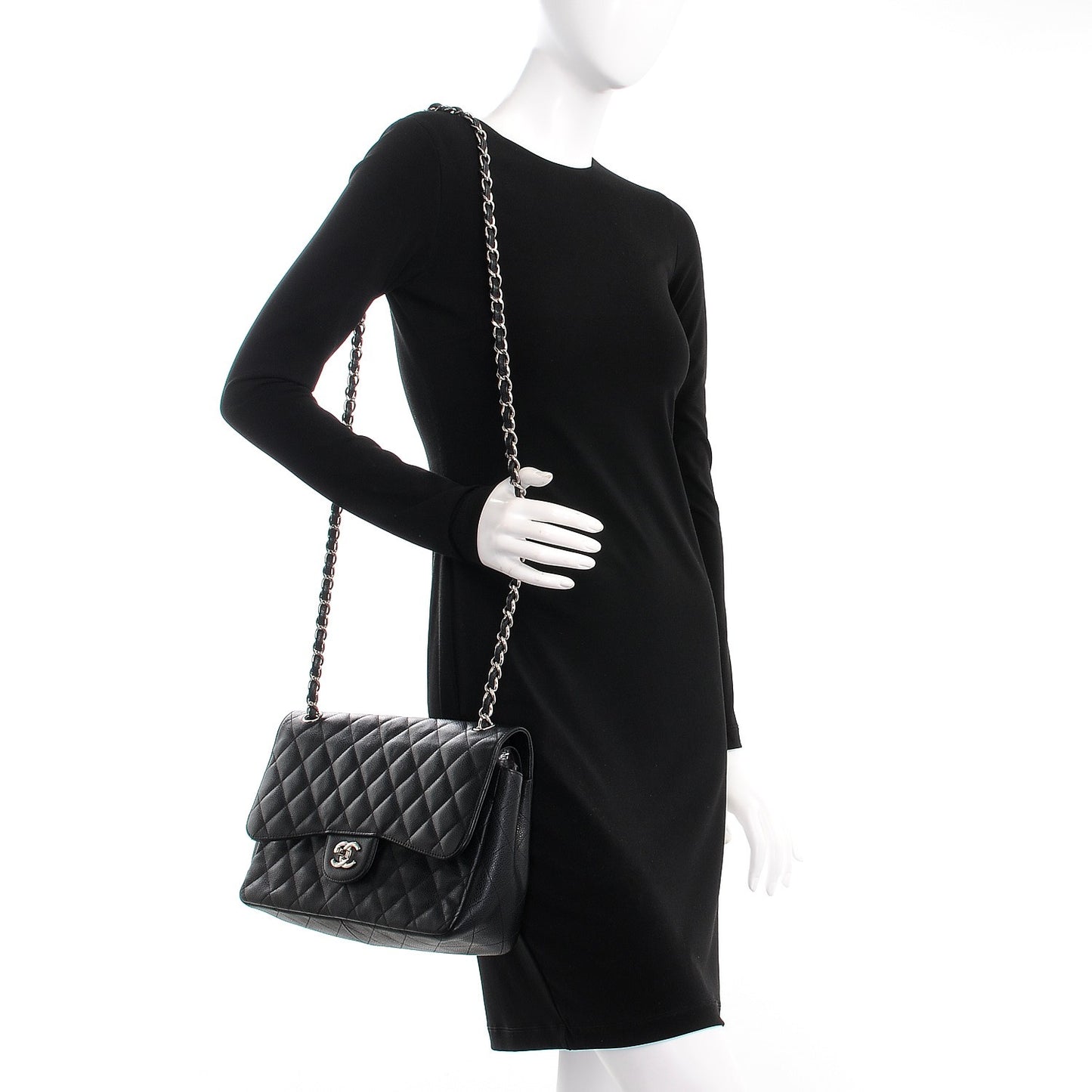 Caviar Quilted Jumbo Double Flap Black