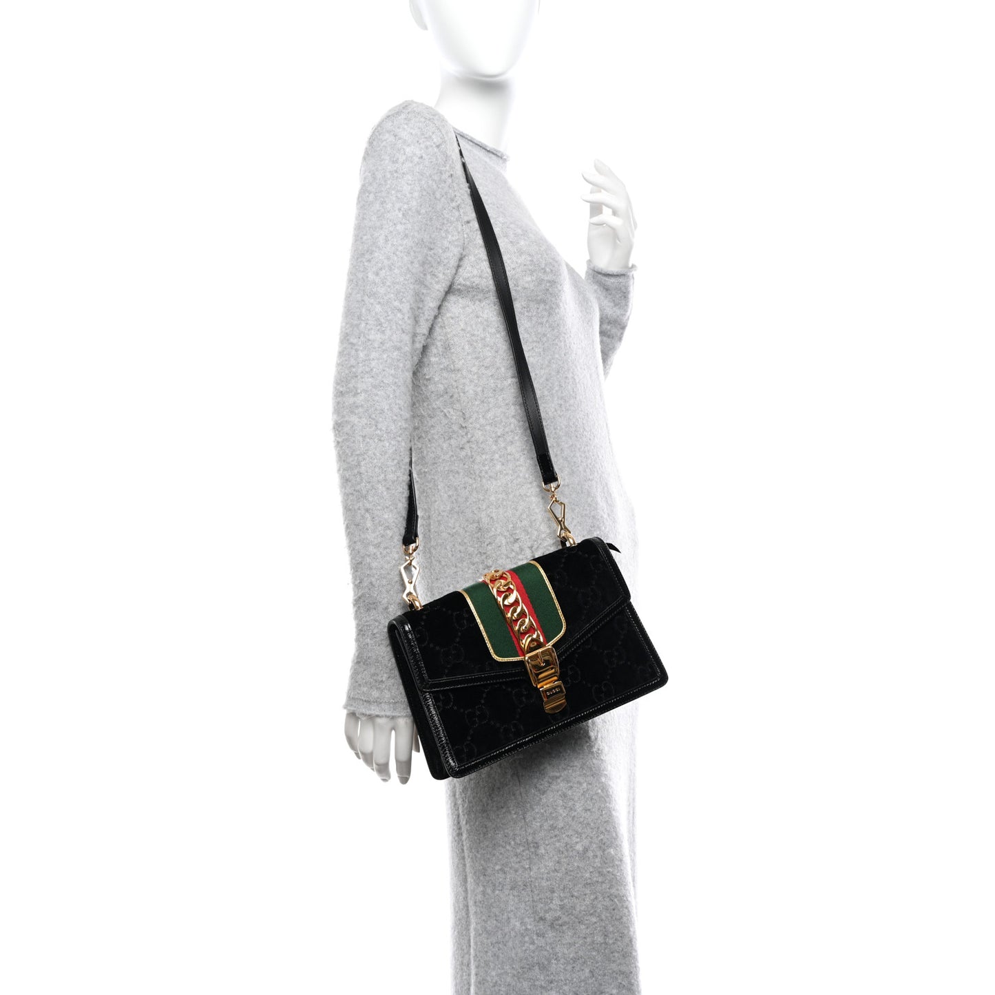 Velvet GG Monogram Small Sylvie Shoulder Bag Black