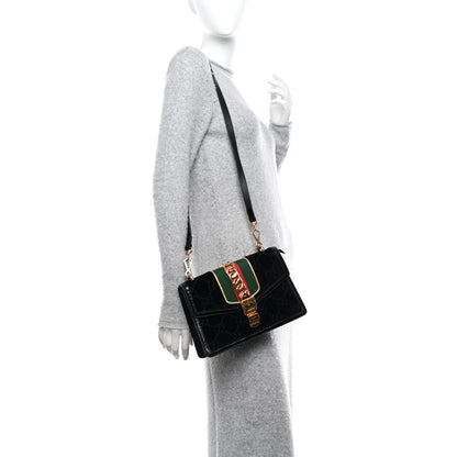 Gucci Velvet GG Monogram Small Sylvie Shoulder Bag Black 2 of 12