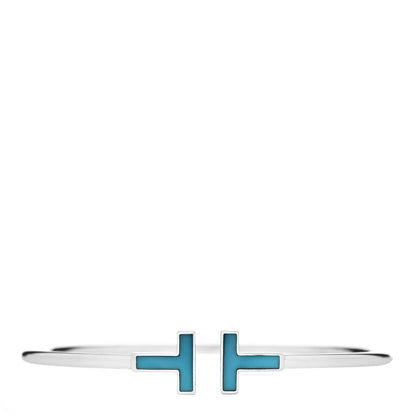 Tiffany 18K White Gold Turquoise T Wire Bracelet 1 of 3