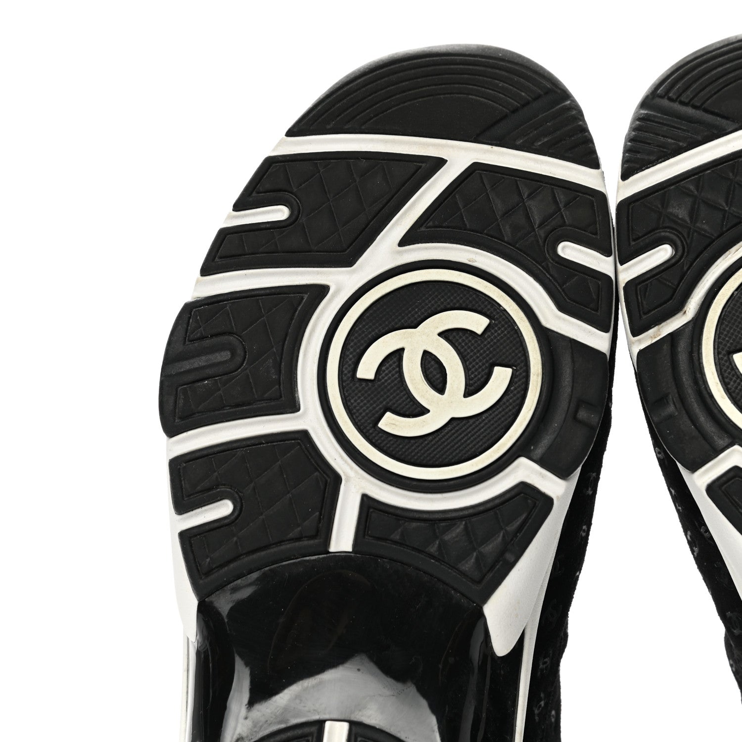 Chanel Suede Calfskin Printed CC Sneakers 38.5 Black 6 of 10