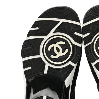 Chanel Suede Calfskin Printed CC Sneakers 38.5 Black 6 of 10