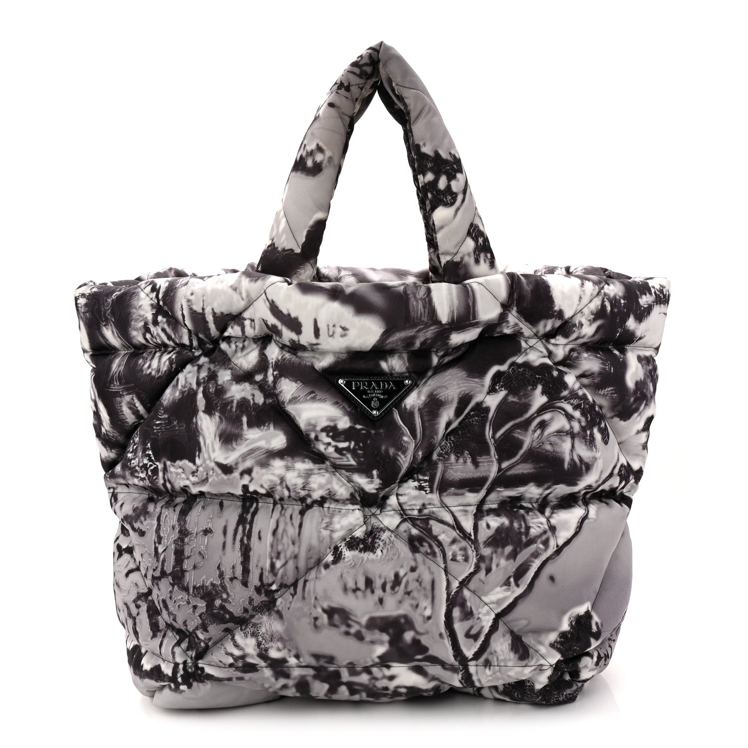 Prada Re-Nylon Padded Printed Medium Tote Bag Black White 1 of 10
