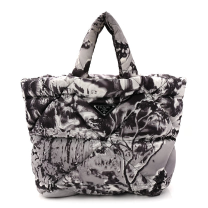 Prada Re-Nylon Padded Printed Medium Tote Bag Black White 1 of 10