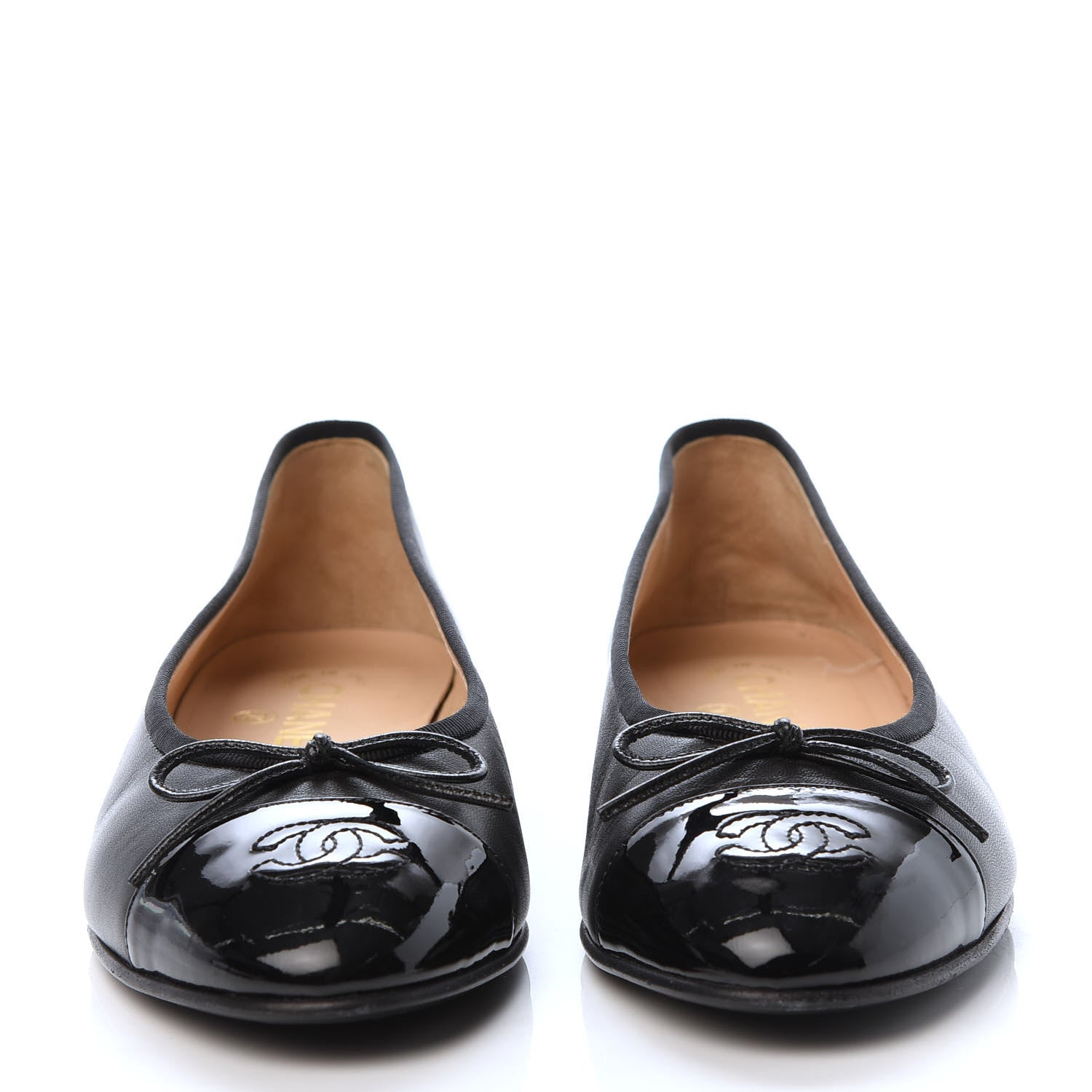 Chanel Lambskin Patent Calfskin CC Cap Toe Ballerina Flats 38.5 Black 2 of 9