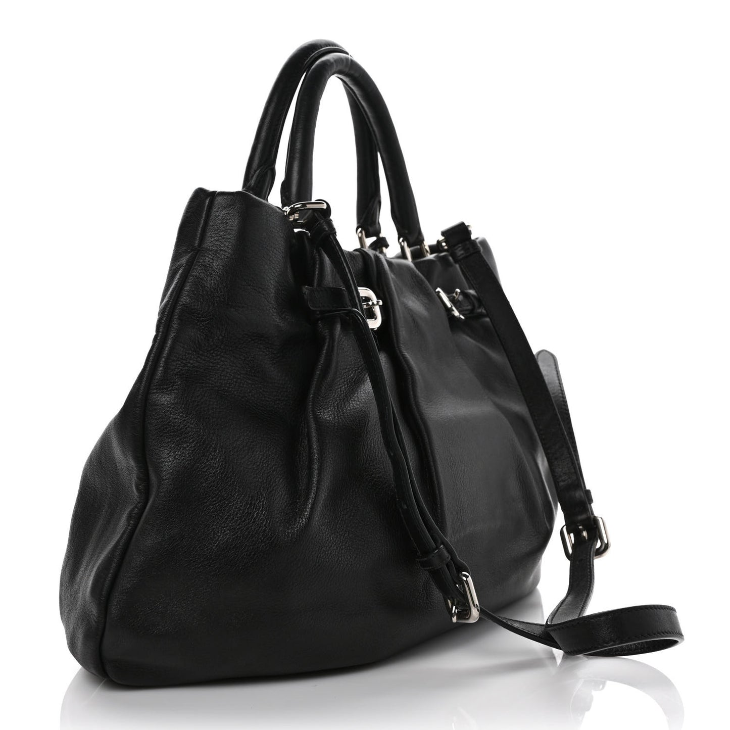 Soft Calfskin Pleated Shoulder Bag Black