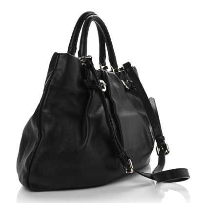 Prada Soft Calfskin Pleated Shoulder Bag Black 2 of 9