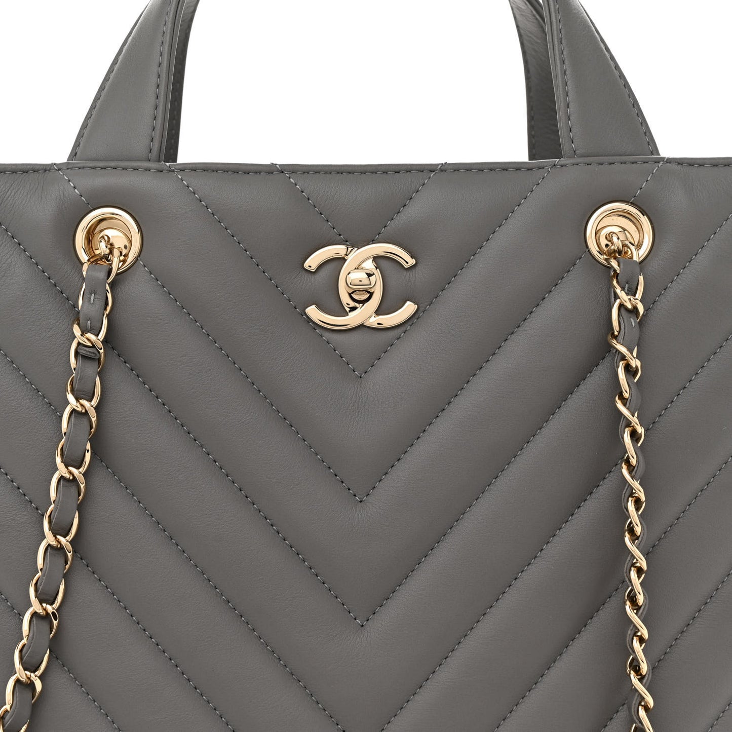 Calfskin Chevron Quilted Statement Shopping Tote Grey