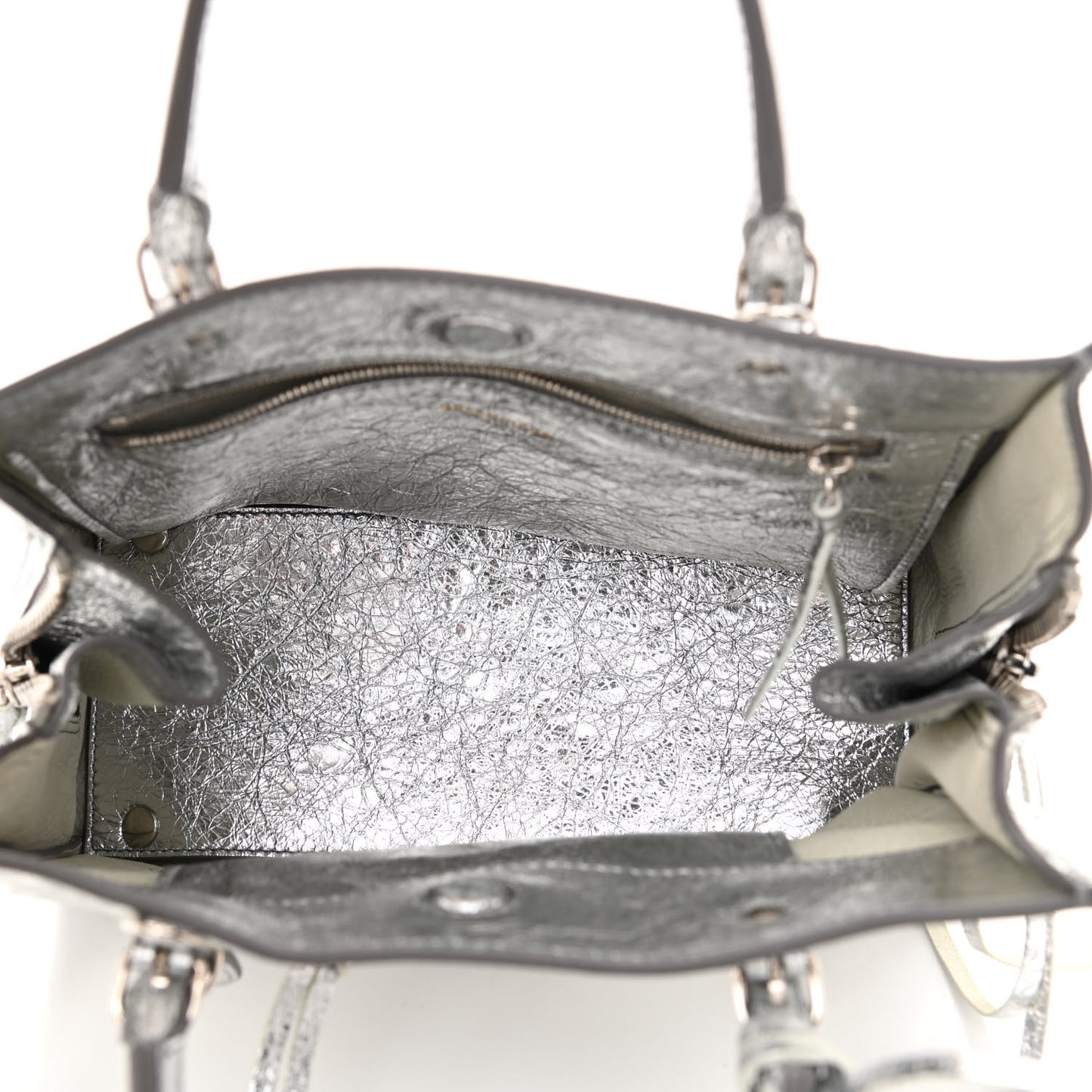 Metallic Calfskin Papier Mini A4 Tote Silver