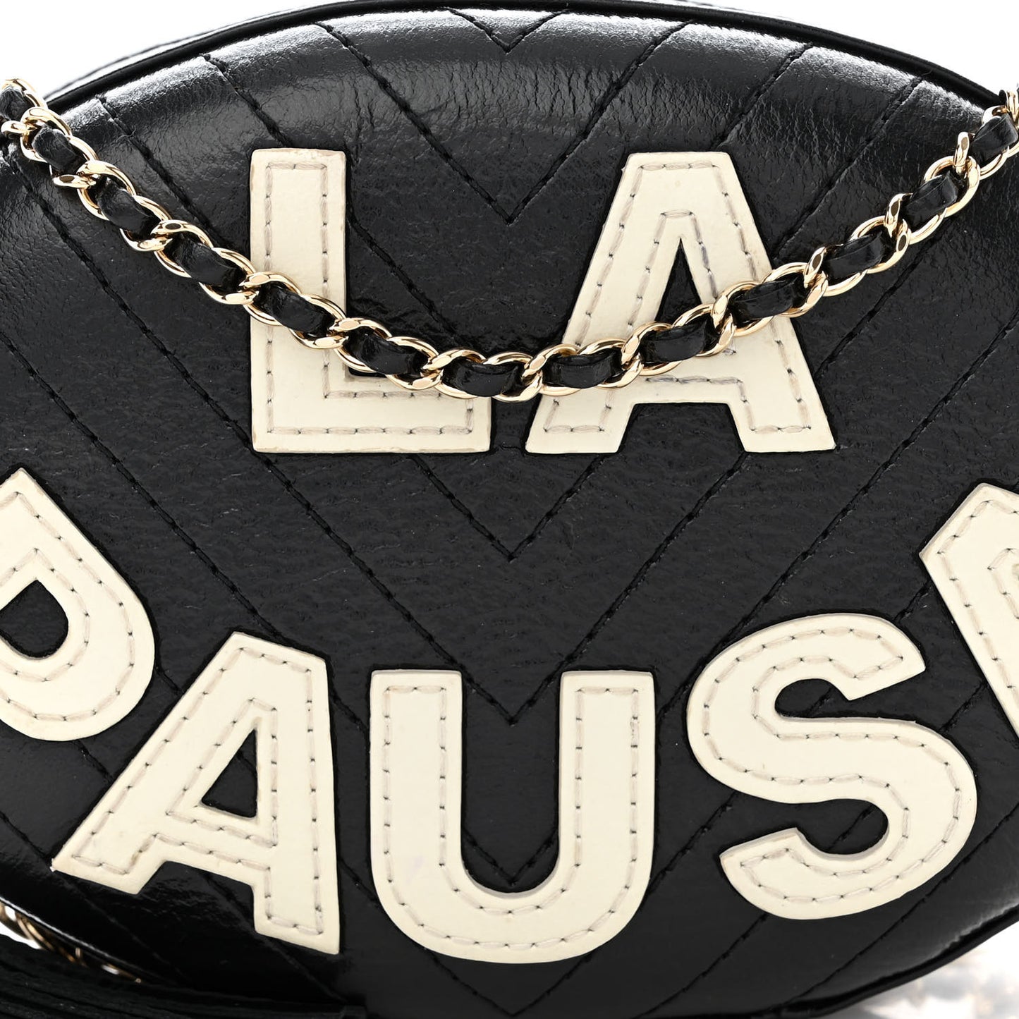 Lambskin Embroidered Chevron Quilted La Pausa Tassel Clutch Black