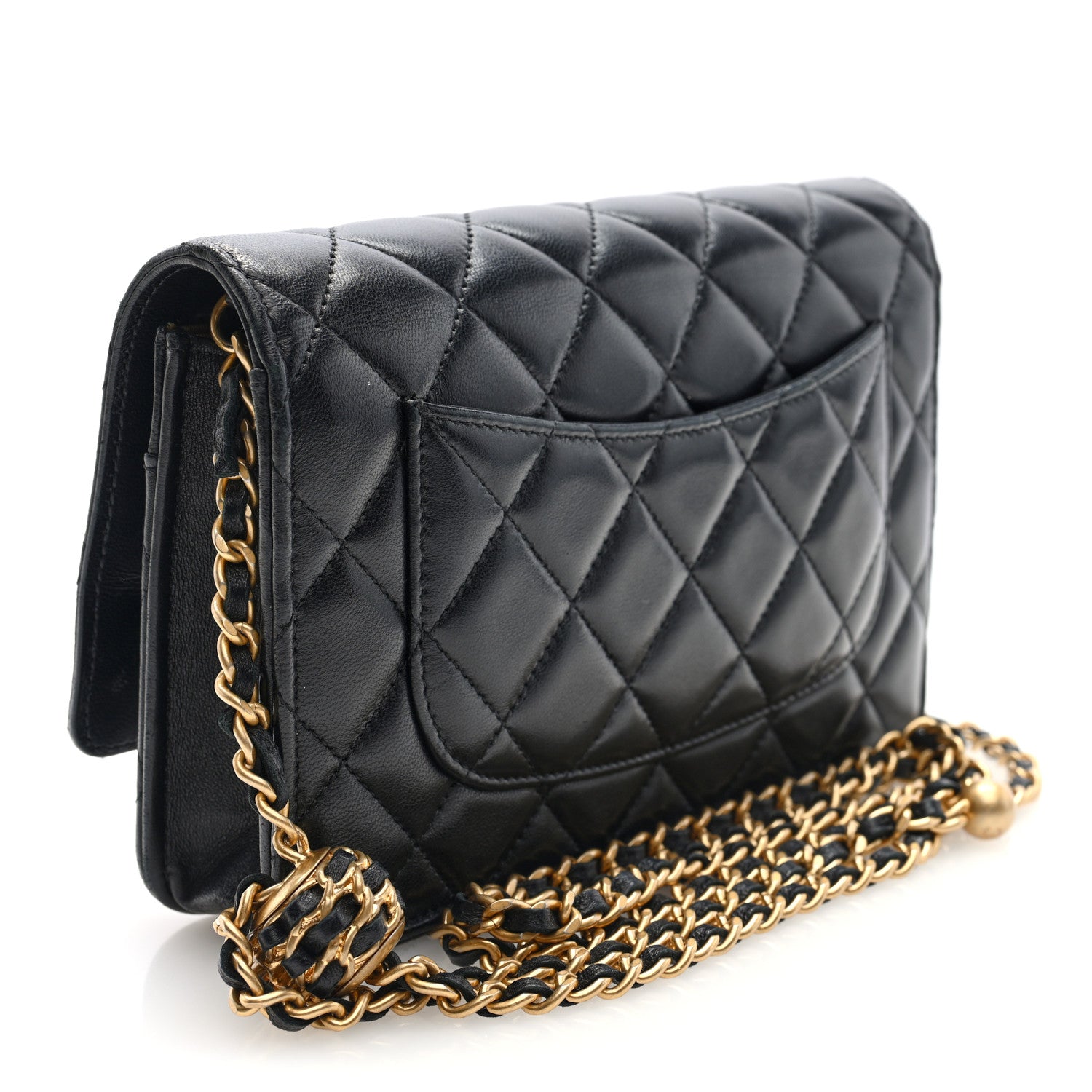 Chanel Lambskin Quilted CC Pearl Crush Wallet on Chain WOC Black 3 of 9