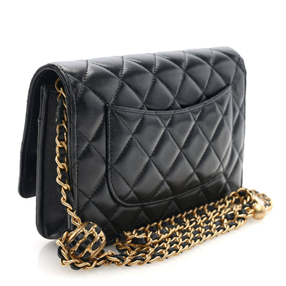 Chanel Lambskin Quilted CC Pearl Crush Wallet on Chain WOC Black 3 of 9