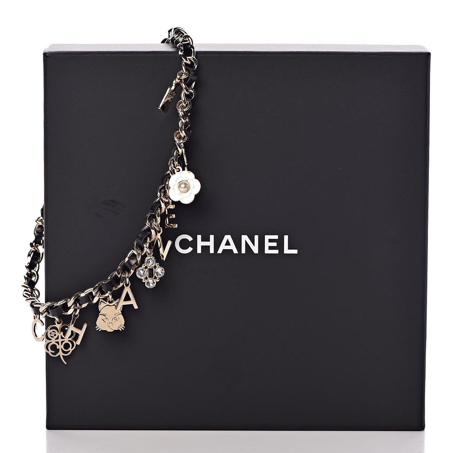 Lambskin Crystal CC Logo Charming Choker Gold Black