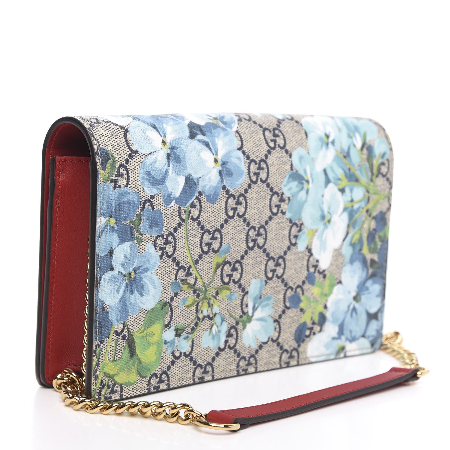 Gucci GG Supreme Monogram Blooms Chain Wallet Blue 3 of 8