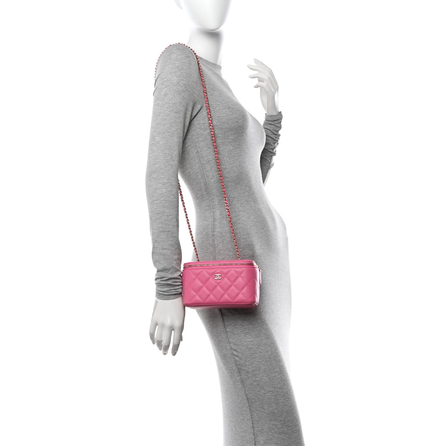 Chanel Caviar Quilted Small Vanity Case With Chain Pink 2 of 11